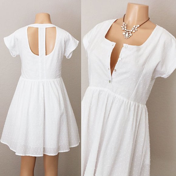 The Hanger Dresses & Skirts - White 100% Cotton Swiss Dot Cutout Babydoll Dress